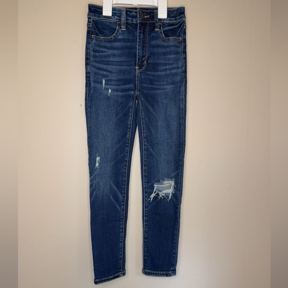 American Eagle Womens Dark Wash Distressed High-Waisted Skinny Jeans Jeggings 00